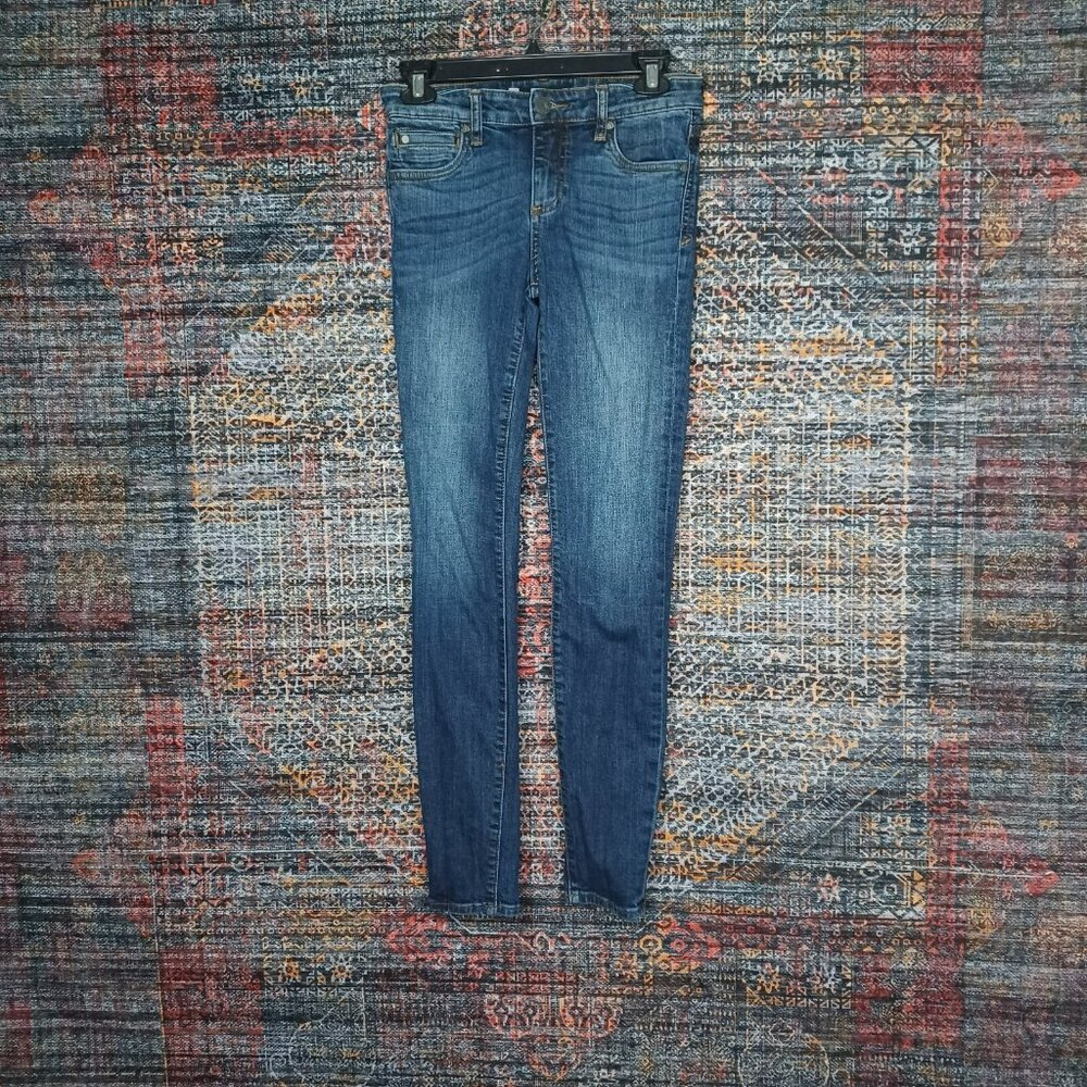 KFTK womens dark distressed Mia Toothpick stretch skinny jeans 0x30 EUC
